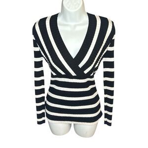 INC International Concepts Women’s Striped Surplice Ribbed Sweater Top Size Med